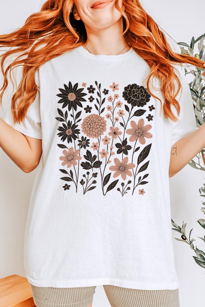5000-E3178 Fall Floral Garden Graphic Heavy Cotton Tee $9