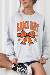 UL240P-E3064 Orange Game Day Football Bow Plus Long Sleeve Tee $17
