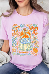 US3001-E3153 Floral Pumpkin Stack Graphic Tee $12.5