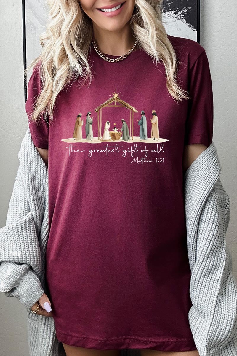 US3001-E3183 Nativity Gift Graphic Tee $12.5