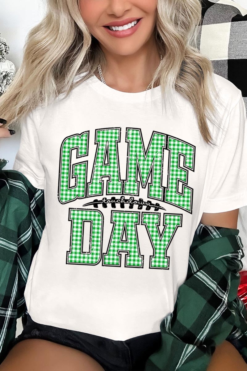 US3001P-E3128 Green Gingham Game Day Graphic Plus Tee $16