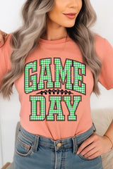 US3001P-E3128 Green Gingham Game Day Graphic Plus Tee $16