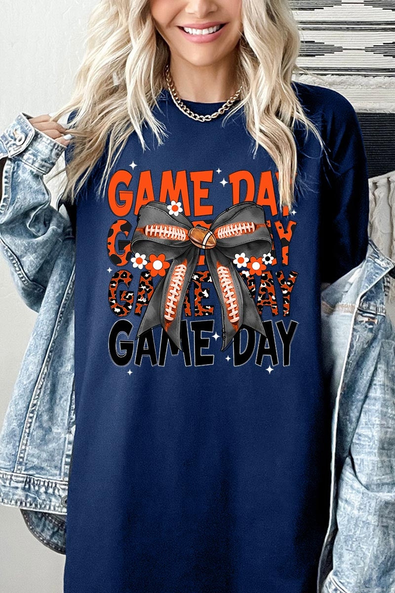 5000-E3088 Orange Black Football GameDay Bow Heavy Cotton Tee $9