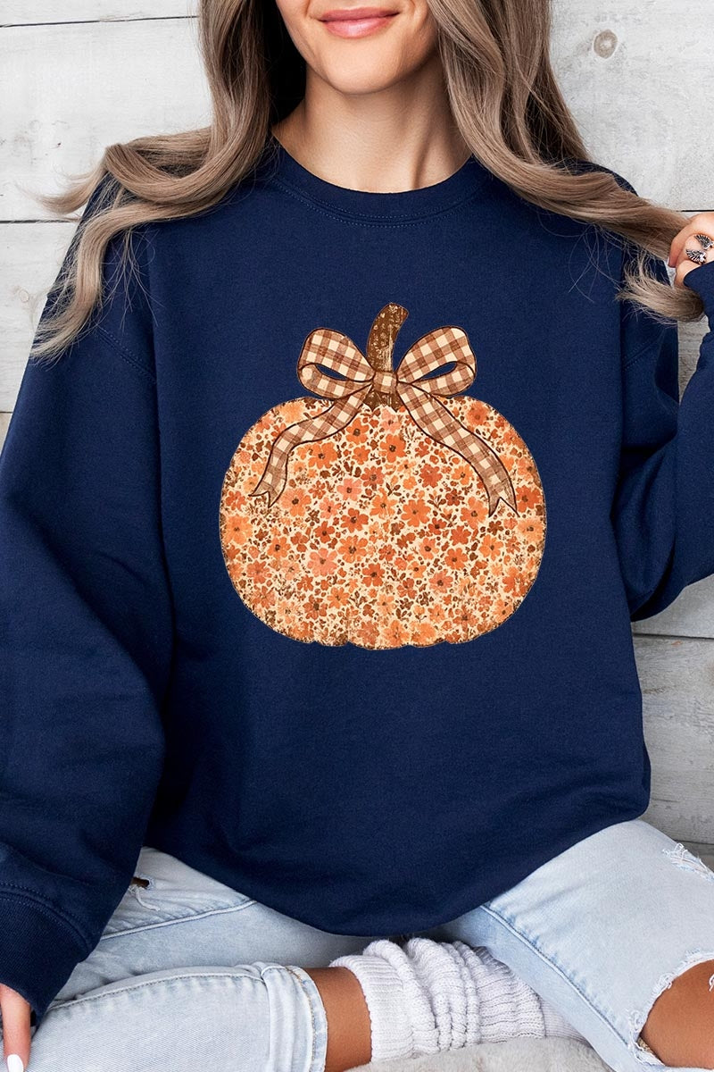 UL180P-E3135 Floral Fall Pumpkin Graphic Plus Sweatshirt $25