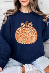 UL180-E3135 Floral Fall Pumpkin Graphic Sweatshirt $20
