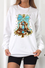 UL240P-E3184 Turquoise Christmas Tree Graphic Plus Long Sleeve Tee $17