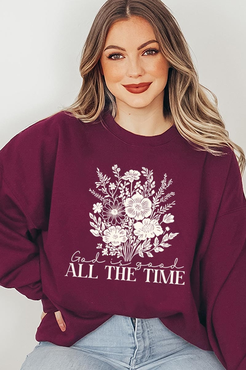 UL180P-E3116 God Is Good Floral Graphic Plus Sweatshirt $25