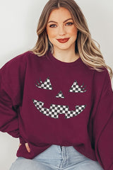 UL180P-E3149 Checker Pumpkin Face Graphic Plus Sweatshirt $25