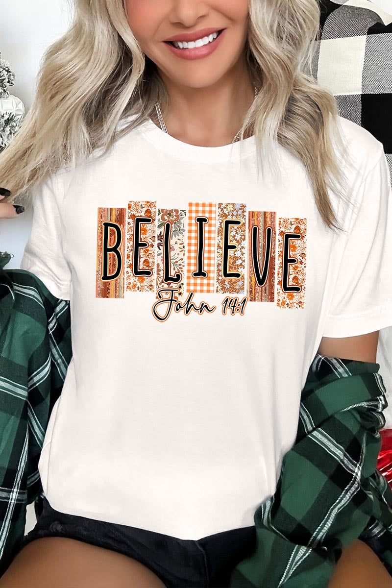 US3001P-E3167 Believe Fall Christian Graphic Plus Tee $16