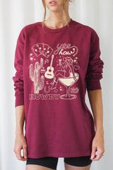 UL240P-E3097 Cowgirl Country Music Graphic Plus Long Sleeve Tee $17