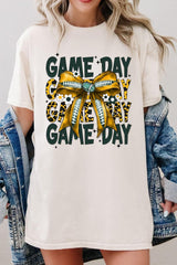 5000P-E3090 Yellow Football Game Day Bow Plus Heavy Cotton Tee $12.75