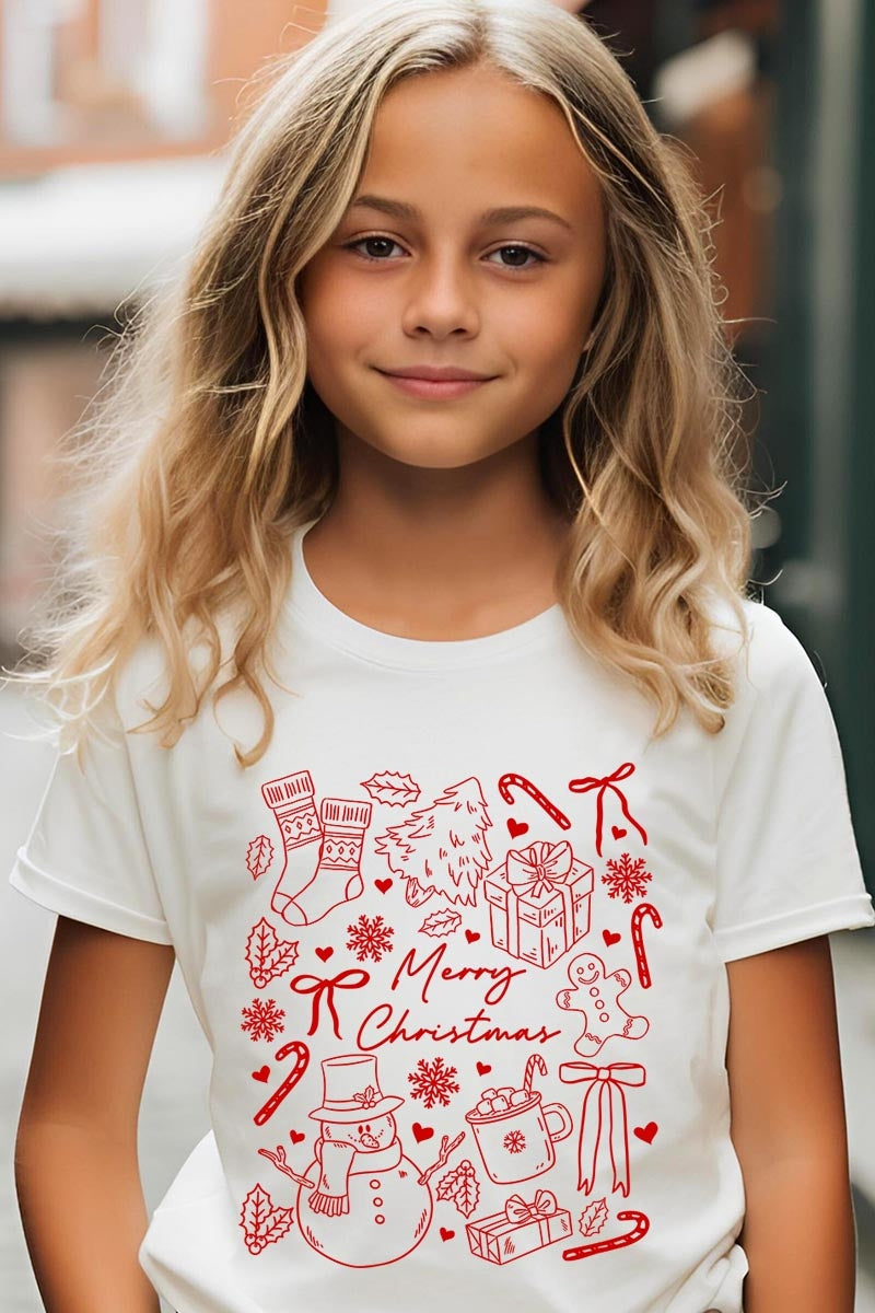 US3001Y-E3181Z Christmas Doodle Kids Graphic Tee $11