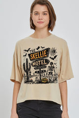 CTS-E3108 Skellie Motel Halloween Graphic Relaxed Crop Top $11