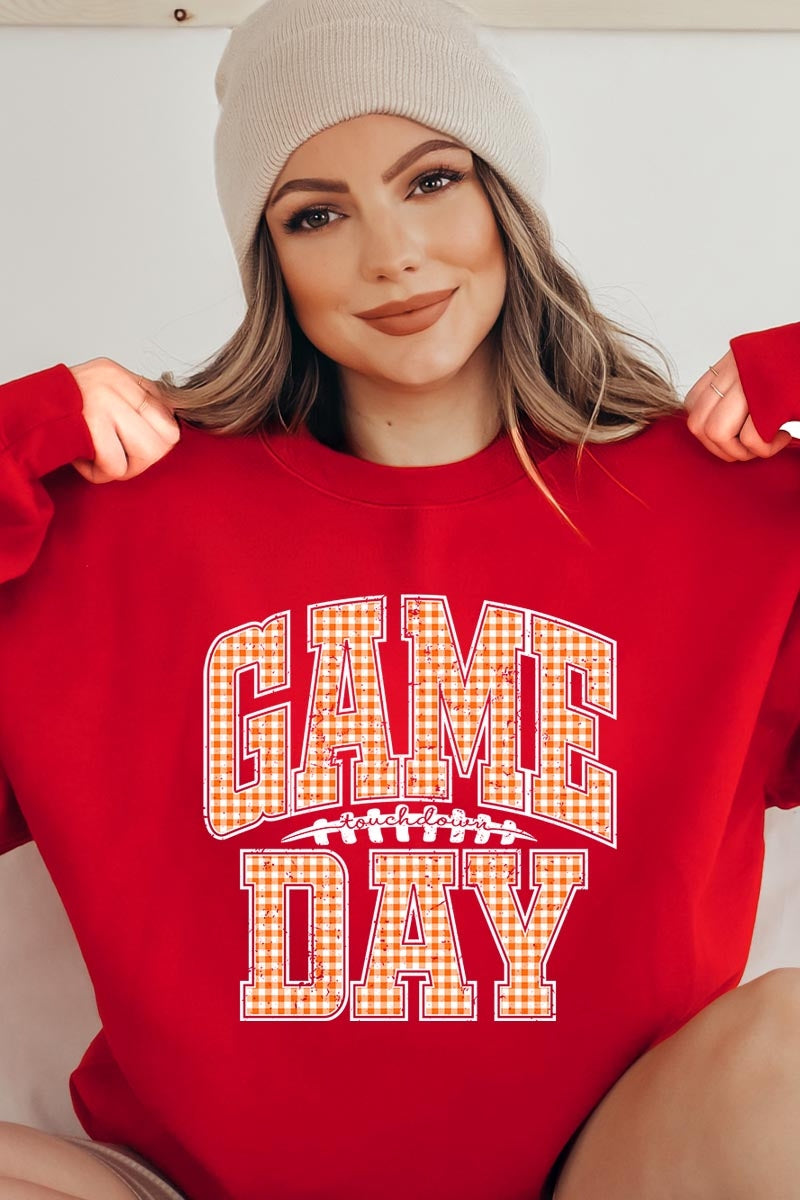 UL180-E3129 Orange Gingham Game Day Graphic Sweatshirt $20