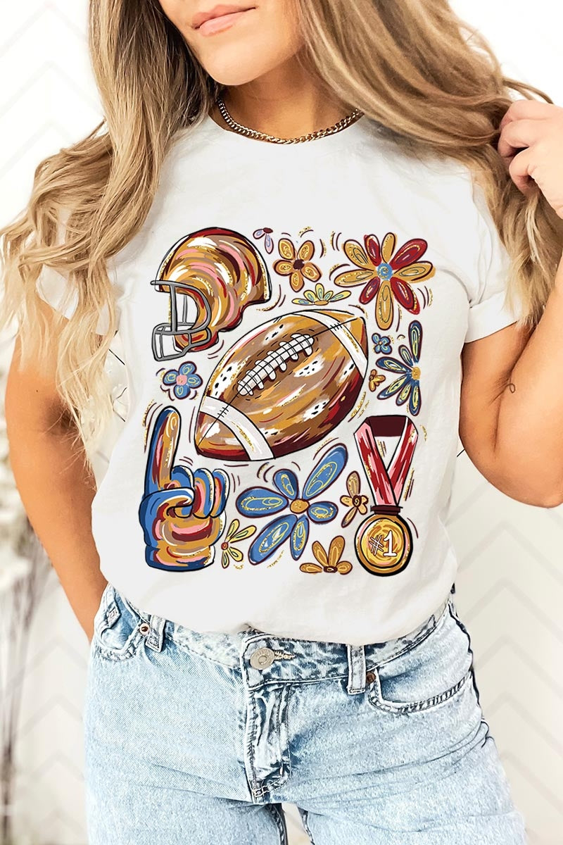 US3001P-E3072 Retro Floral Football Graphic Plus Tee $16