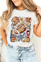 US3001P-E3072 Retro Floral Football Graphic Plus Tee $16