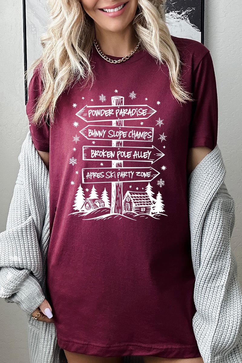 US3001P-E3189 Ski Lodge Signs Graphic Plus Tee $16