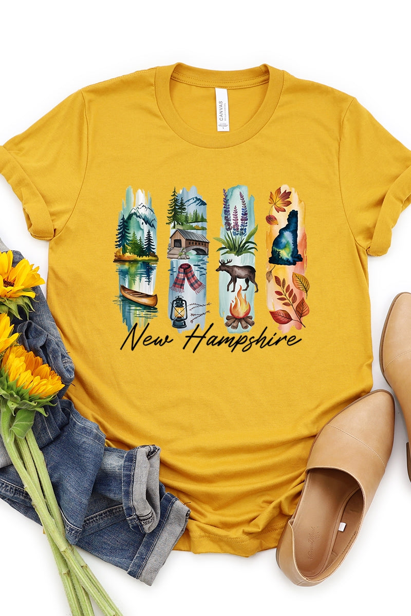 US3001-E3061NH New Hampshire State Brushstroke Graphic Tee $12.5