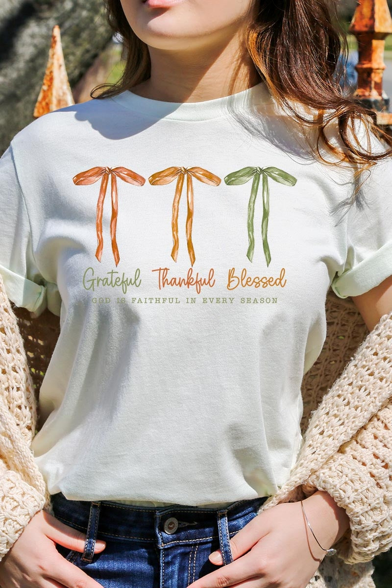US3001P-E3111 Grateful Thankful Blessed Graphic Plus Tee $16