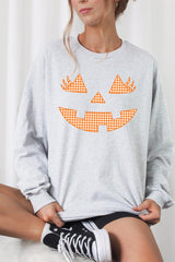 UL240-E3148 Cute Pumpkin Halloween Graphic Long Sleeve Tee $13.75