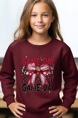 UL180B-E3093Z Red Silver Football Game Day Bow Kids Sweatshirt $20