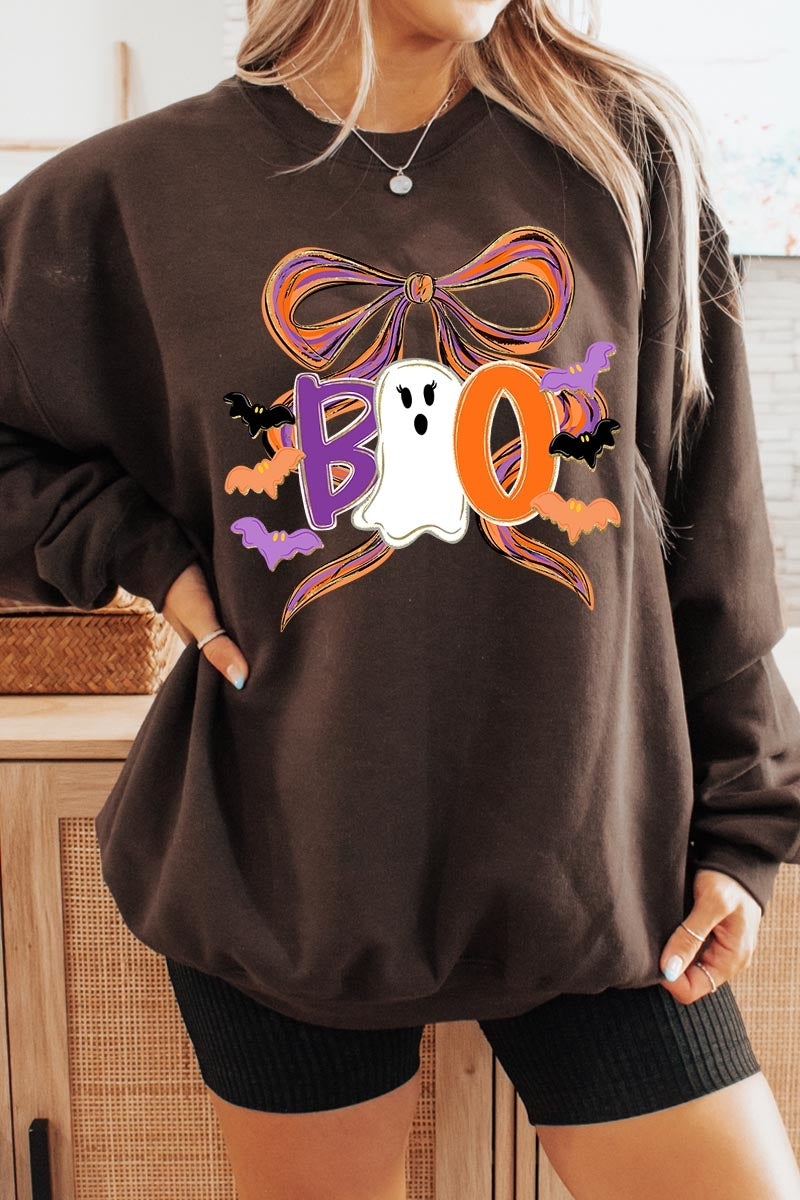 UL180P-E3120 Boo Brushstroke Bow Graphic Plus Sweatshirt $25
