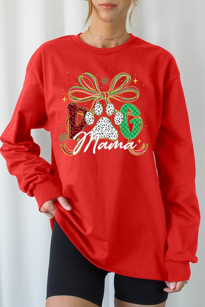 UL240P-E3194 Dog Mama Christmas Paw Graphic Plus Long Sleeve Tee $17