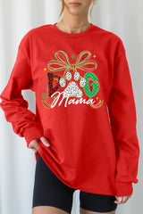 UL240P-E3194 Dog Mama Christmas Paw Graphic Plus Long Sleeve Tee $17