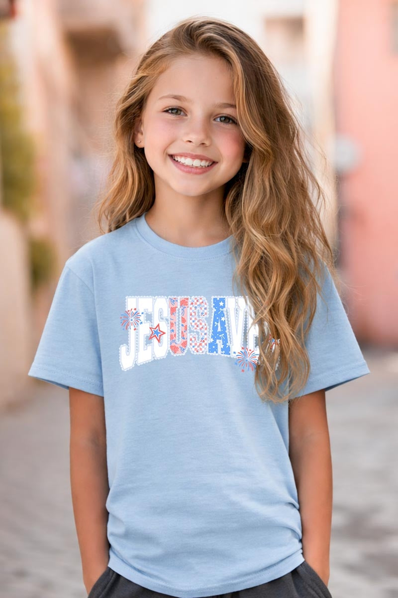 5000B-E3483Z Jesus Saves Patriotic Kids Graphic Heavy Cotton Tee $8.5