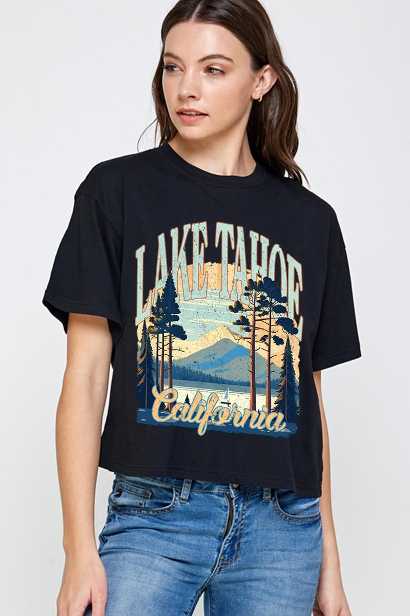 CTS-E3059 Lake Tahoe Graphic Relaxed Crop Top $10.5