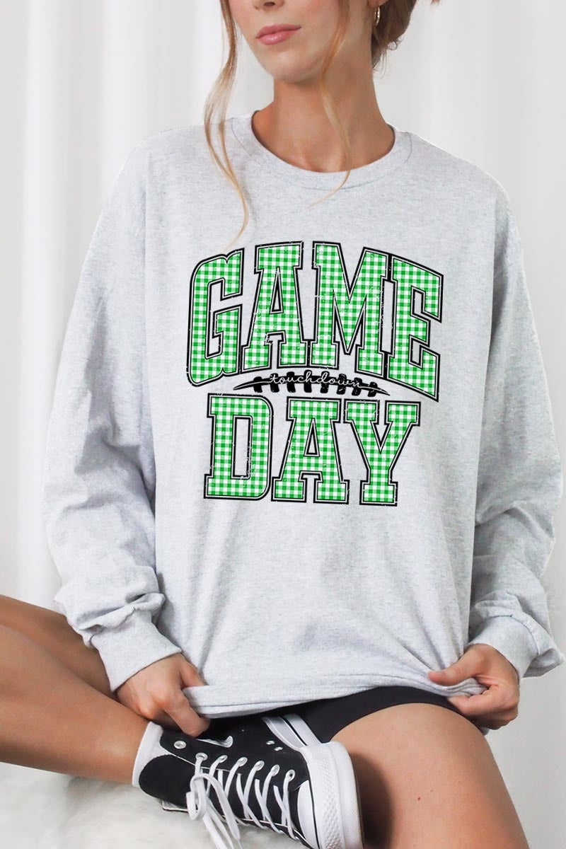 UL240P-E3128 Green Gingham Game Day Plus Long Sleeve Tee $17
