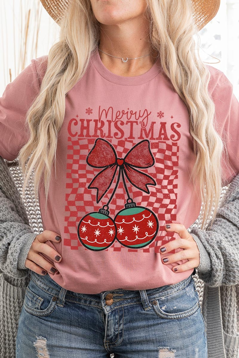 US3001P-E3196 Cherry Ornament Christmas Graphic Plus Tee $16