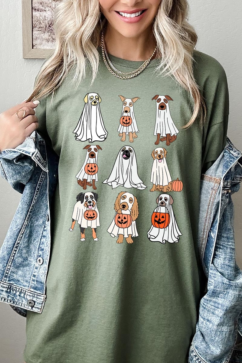 5000-E3106 Halloween Ghost Dog Graphic Heavy Cotton Tee $9