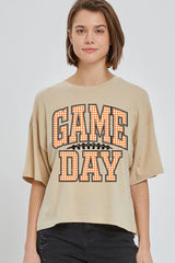 CTS-E3129 Orange Gingham Game Day Graphic Relaxed Crop Top $11