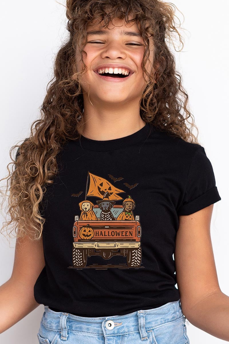 US3001Y-E3150Z Halloween Truck Dogs Kids Graphic Tee $11
