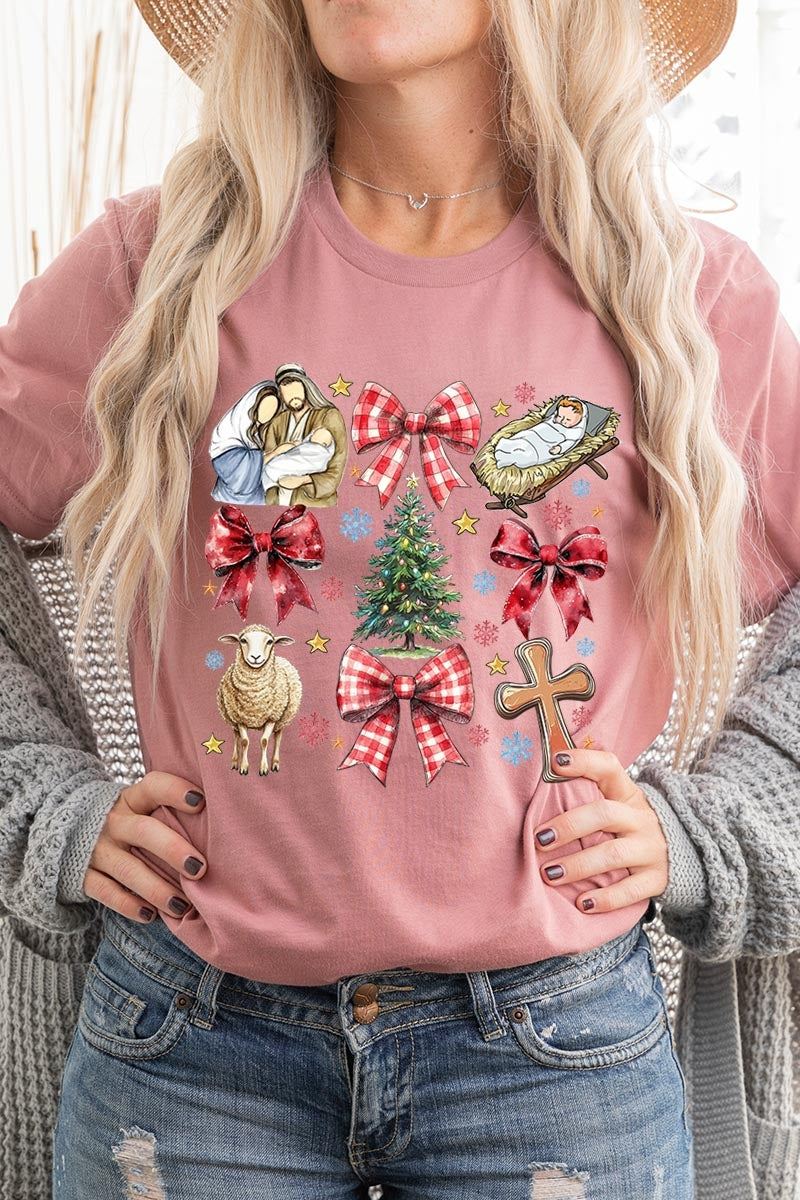US3001P-E3219 Nativity Scene Christmas Graphic Plus Tee $16