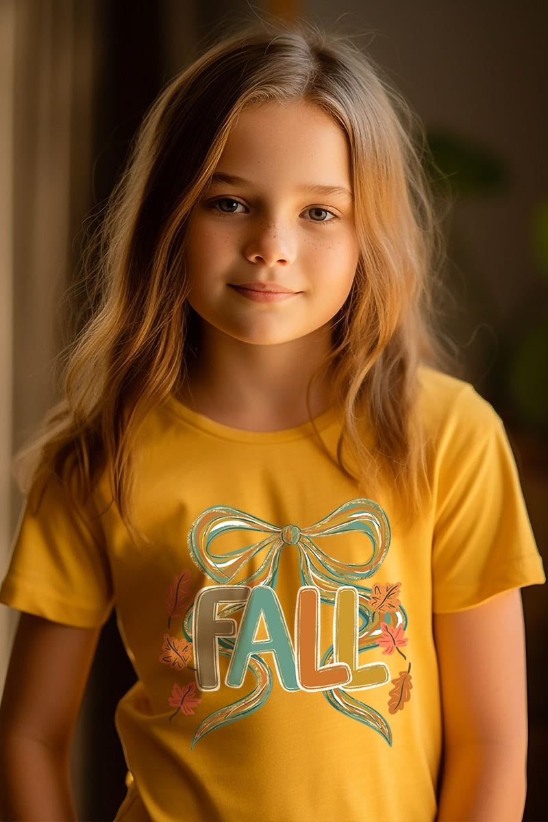 US3001Y-E3121Z Fall Brushstroke Bow Kids Graphic Tee $11
