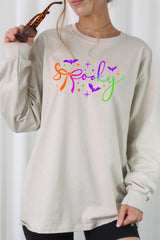 UL240-E3109 Spooky Halloween Graphic Long Sleeve Tee $13.75