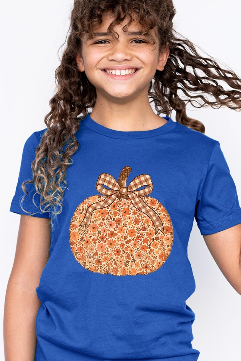 US3001Y-E3135Z Floral Fall Pumpkin Kids Graphic Tee $11