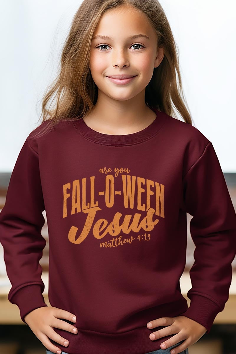 UL180B-E3143Z Are You Fall O Ween Jesus Kids Graphic Sweatshirt $20
