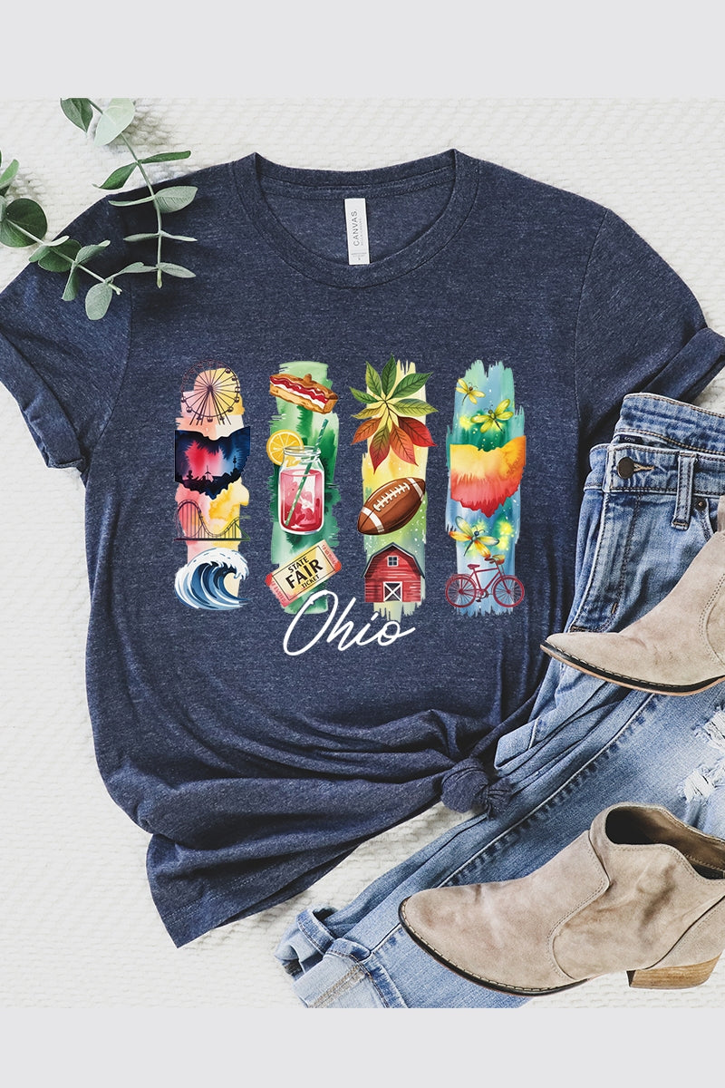 US3001P-E3061OH Ohio State Brushstroke Graphic Plus Tee $16