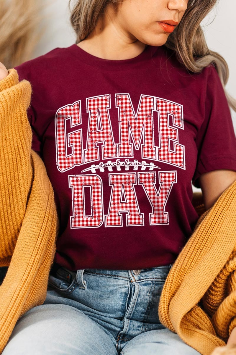US3001P-E3126 Red Gingham Game Day Graphic Plus Tee $16