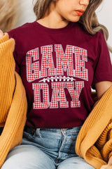 US3001-E3126 Red Gingham Game Day Graphic Tee $12.5