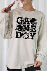 UL240P-E3073 Distressed Game Day Graphic Plus Long Sleeve Tee $17