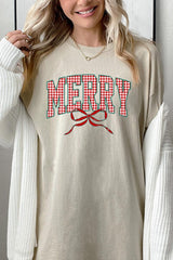 5000-E3206 Plaid Merry Christmas Bow Graphic Heavy Cotton Tee $9