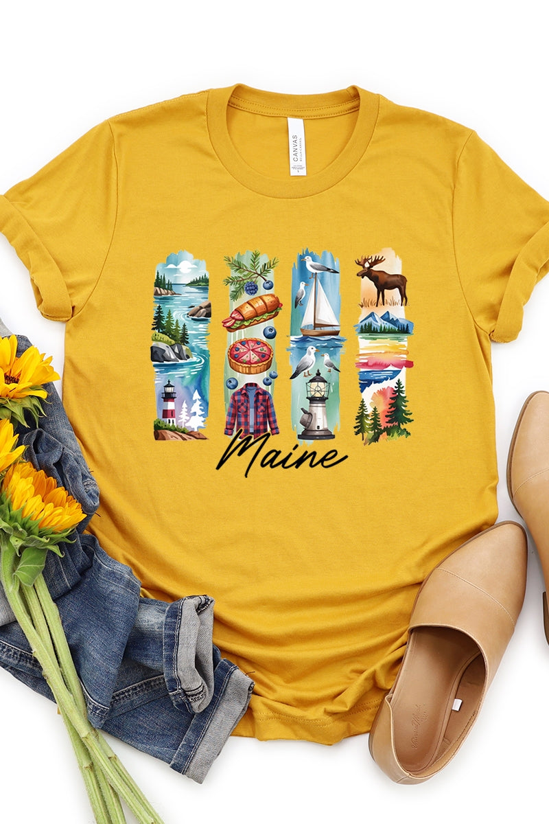 US3001-E3061ME Maine State Brushstroke Graphic Tee $12.5