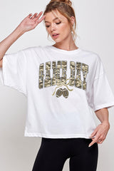 CTS-E3131 Football Game Day Camo Graphic Relaxed Crop Top $11