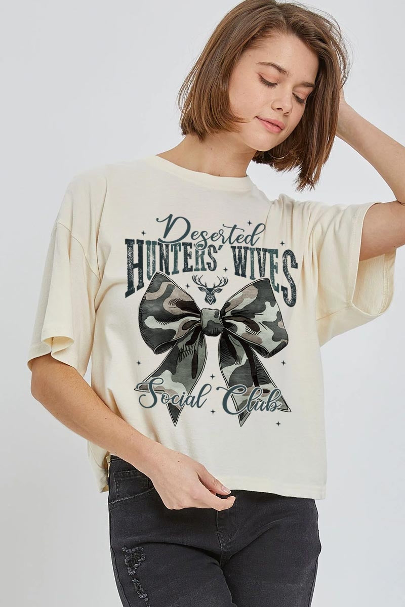 CTS-E3193 Hunters Wives Social Club Graphic Relaxed Crop Top $11