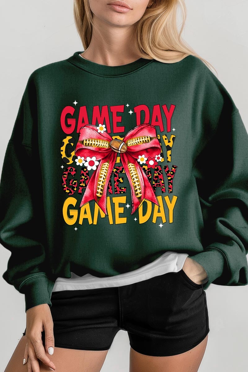 UL180P-E3091 Red Yellow Football Game Day Bow Plus Sweatshirt $25