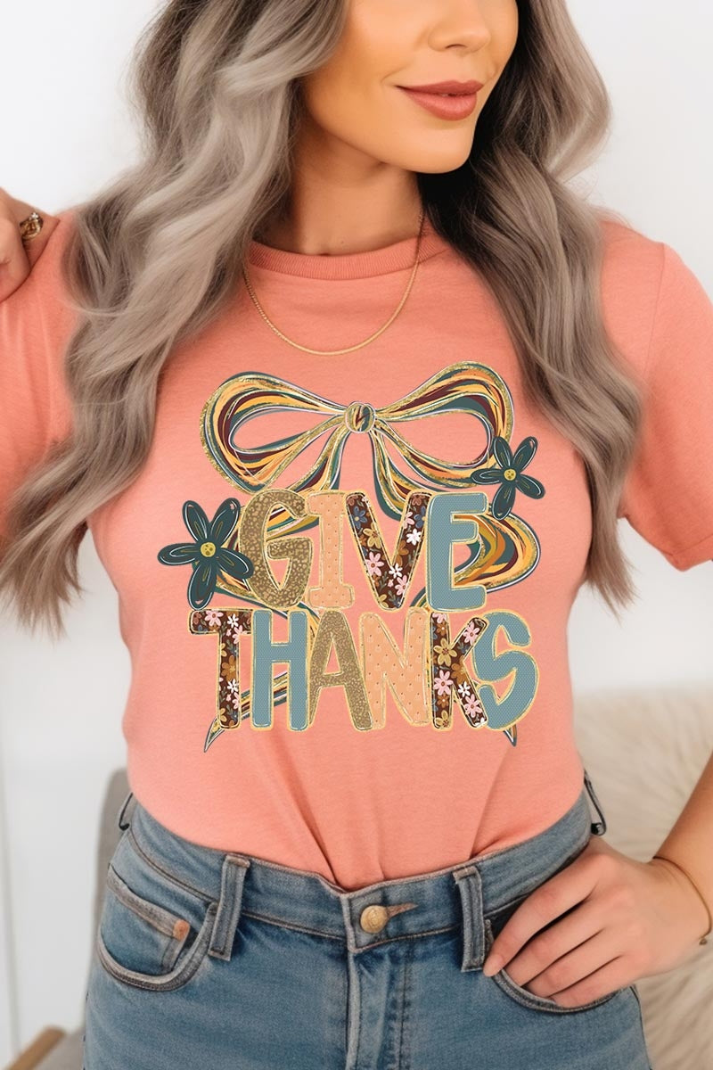 US3001P-E3154 Give Thanks Bow Graphic Plus Tee $16